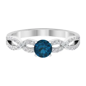 1 CT Round Shape London Blue Topaz and Diamond Criss Cross Ring
