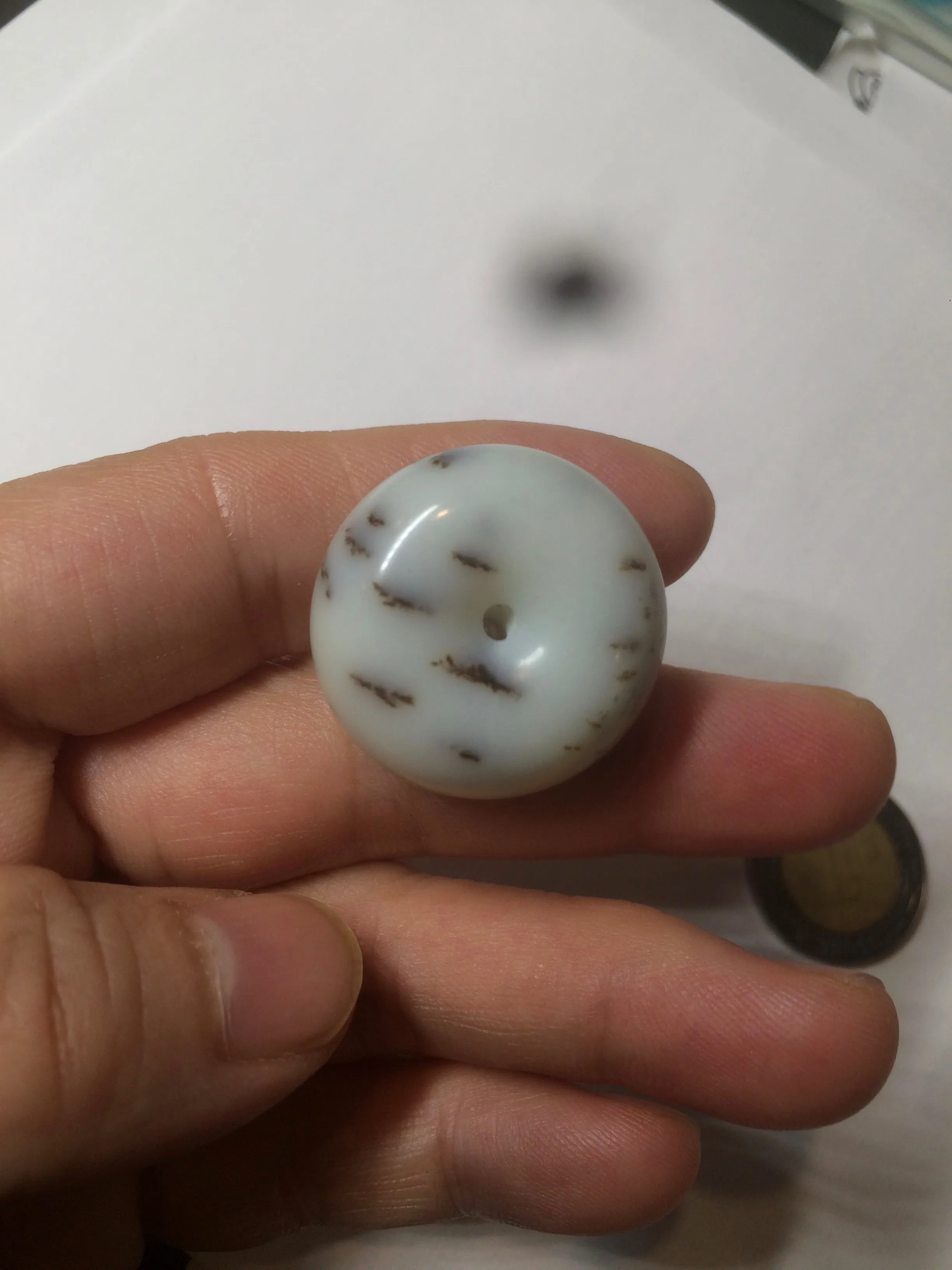 100% Natural white beige with black/brown flying dandelions Osmanthus fragrant cheese cake nephrite Hetian Jade pendant/worry stone HT68