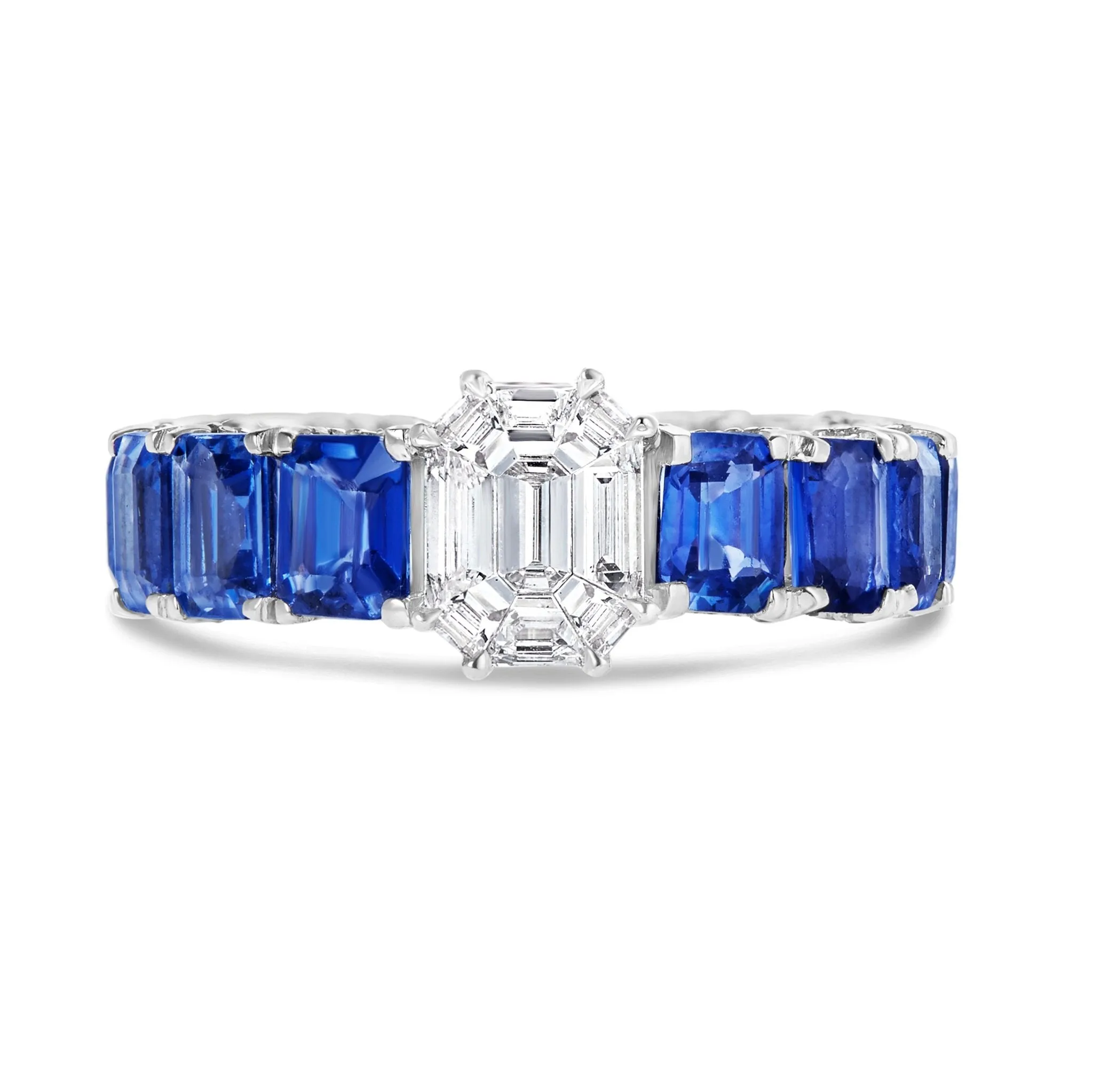 10K White Gold 1.5ct Blue Sapphire Emerald Eternity Ring