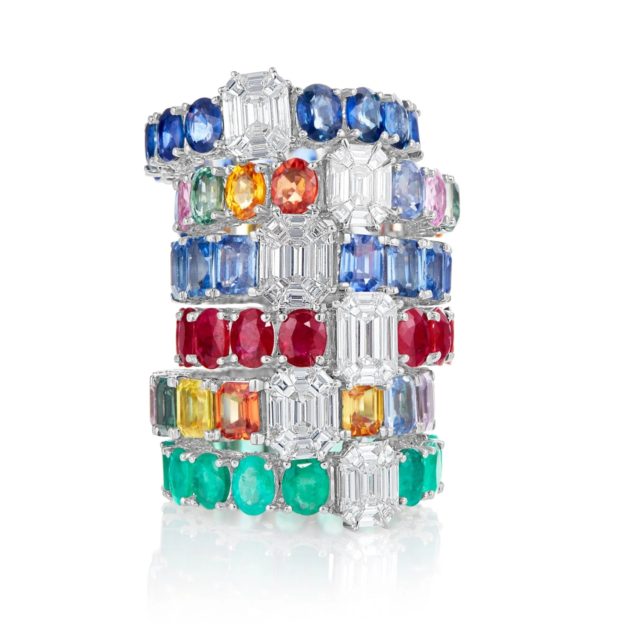 10K White Gold 1.5ct Blue Sapphire Emerald Eternity Ring