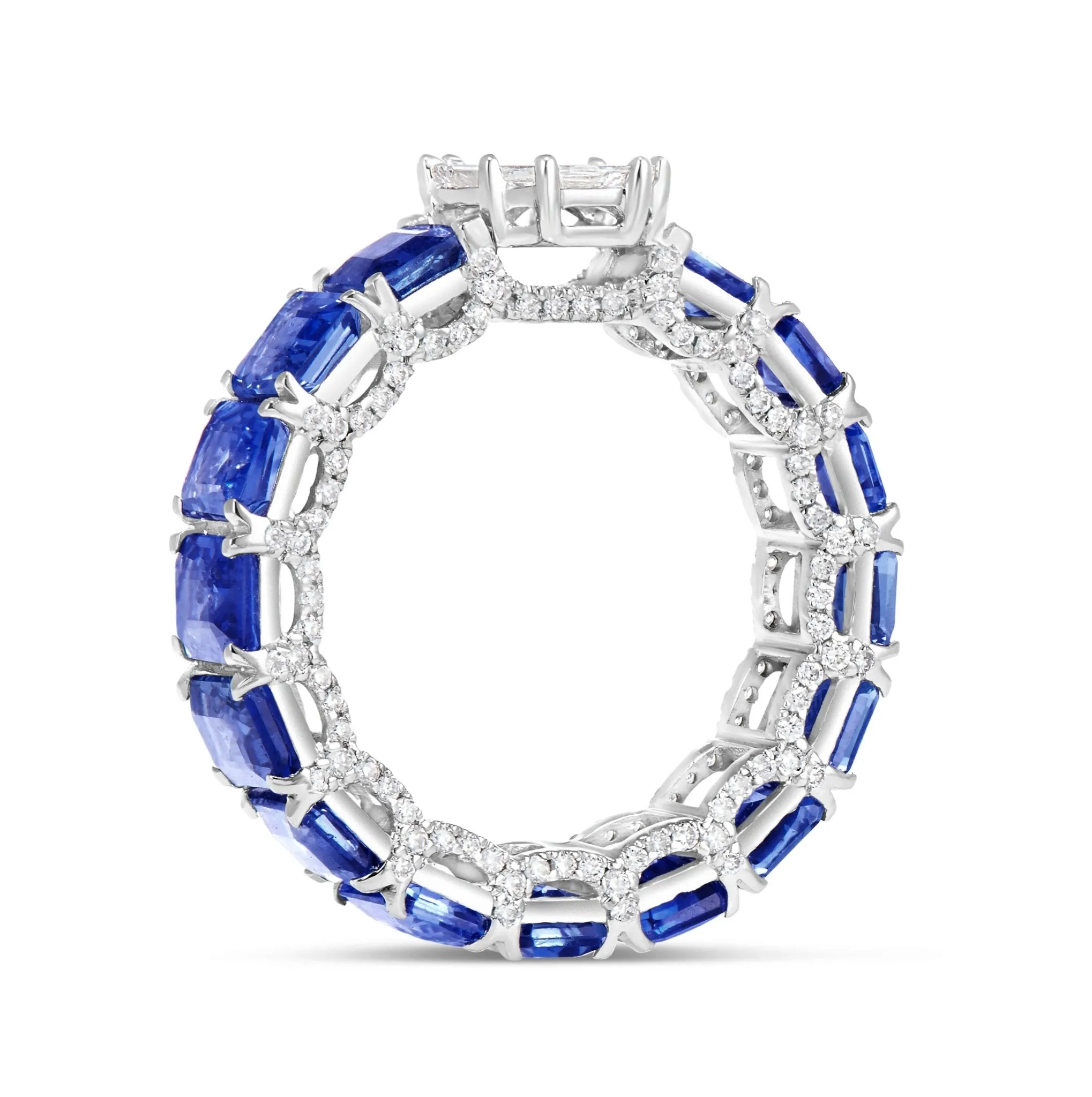 10K White Gold 1.5ct Blue Sapphire Emerald Eternity Ring