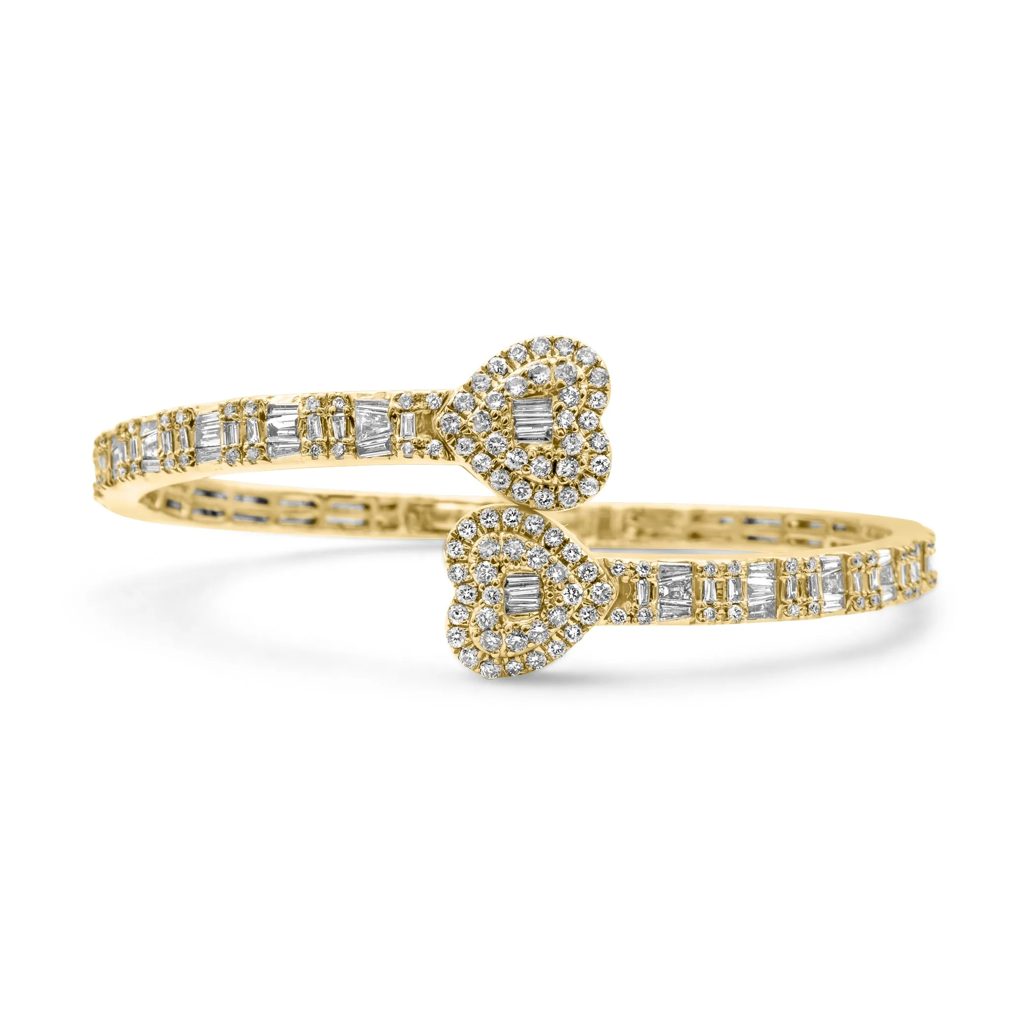 10k Yellow Gold Diamond Baguette Heart Bangle 1.99 ctw