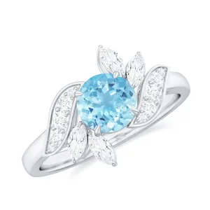 1.25 CT Aquamarine and Diamond Flower Cocktail Ring