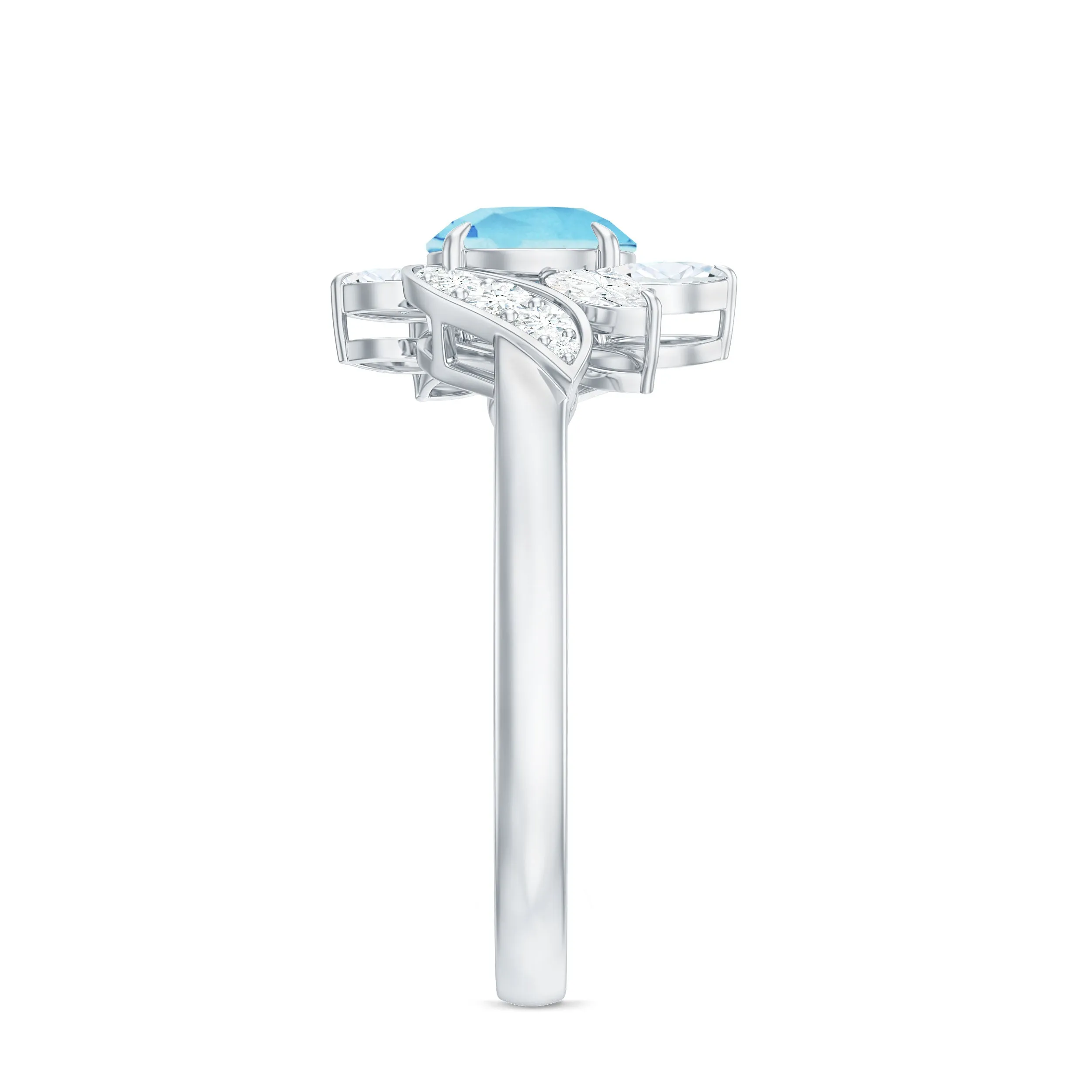 1.25 CT Aquamarine and Diamond Flower Cocktail Ring