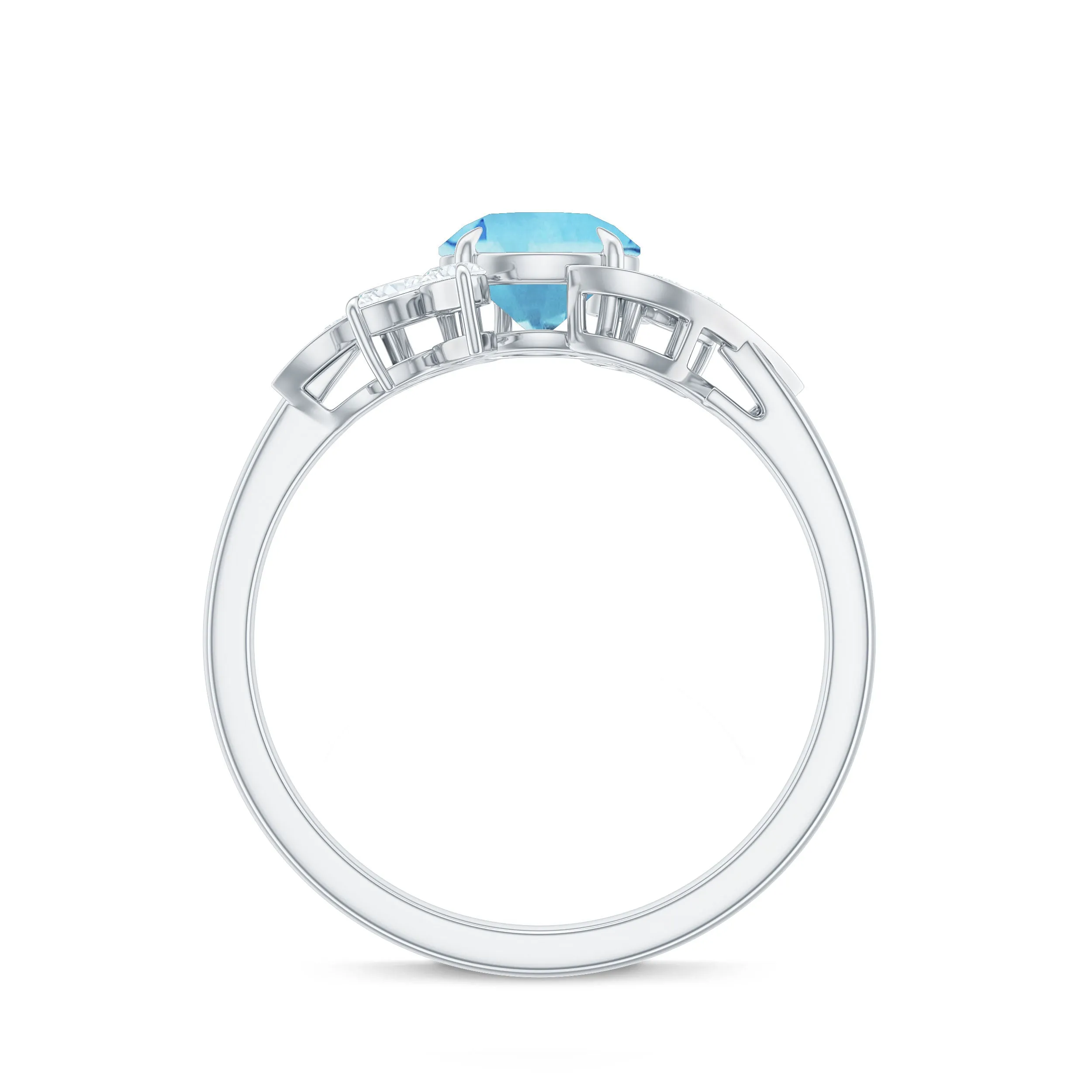 1.25 CT Aquamarine and Diamond Flower Cocktail Ring