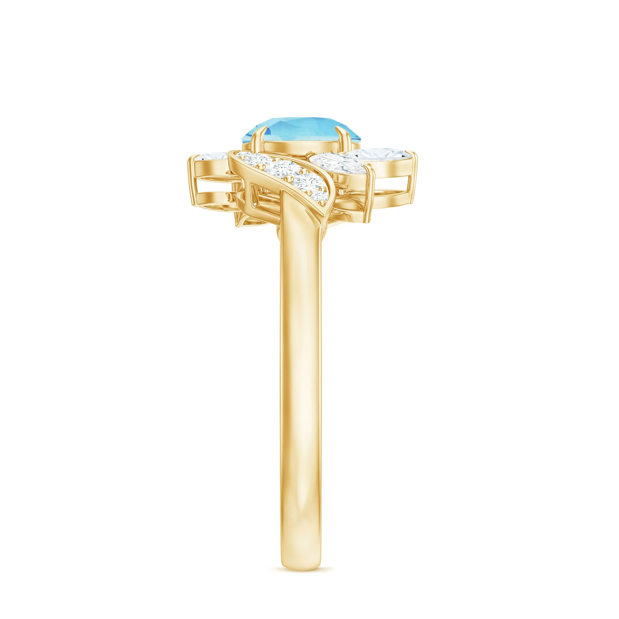 1.25 CT Aquamarine and Diamond Flower Cocktail Ring