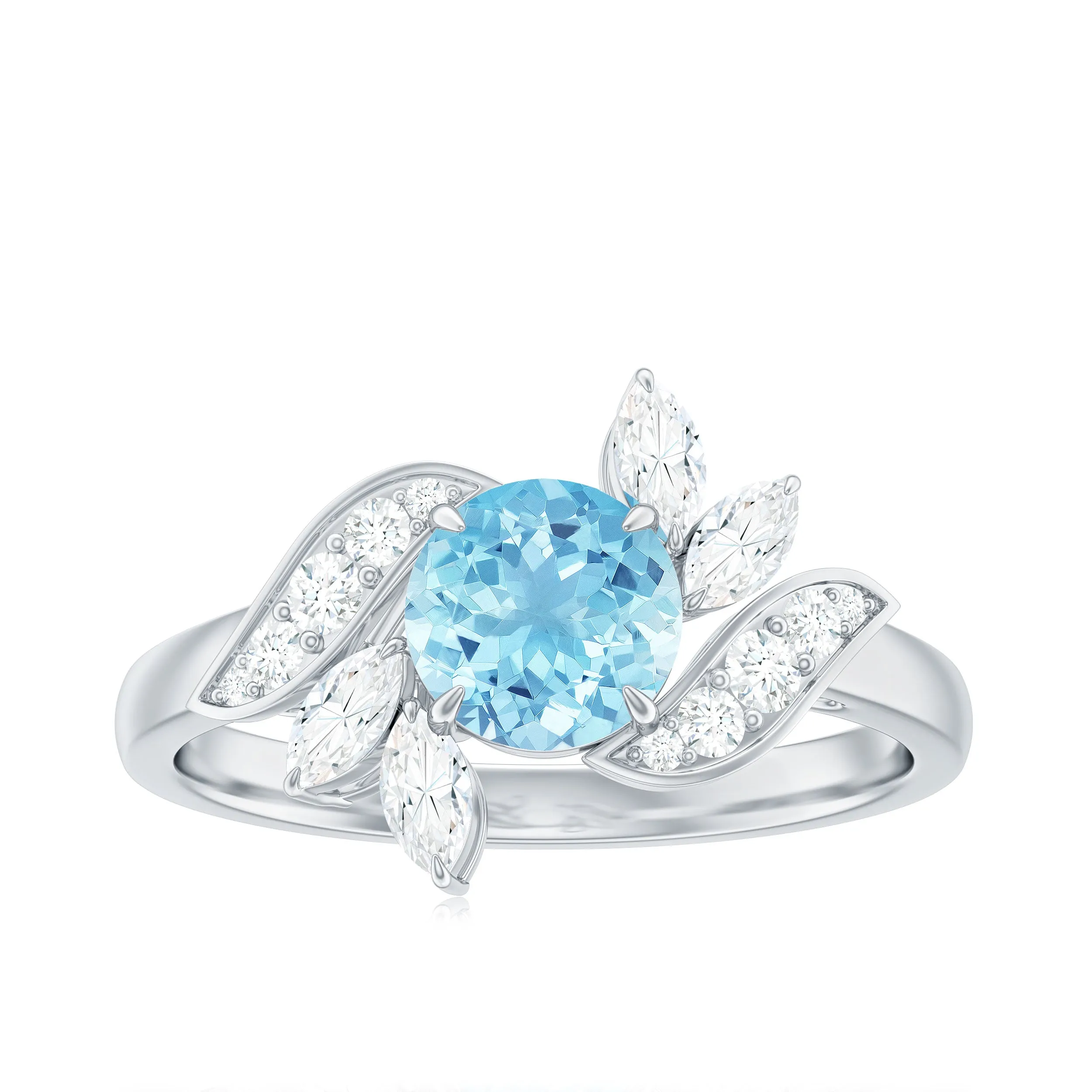 1.25 CT Aquamarine and Diamond Flower Cocktail Ring