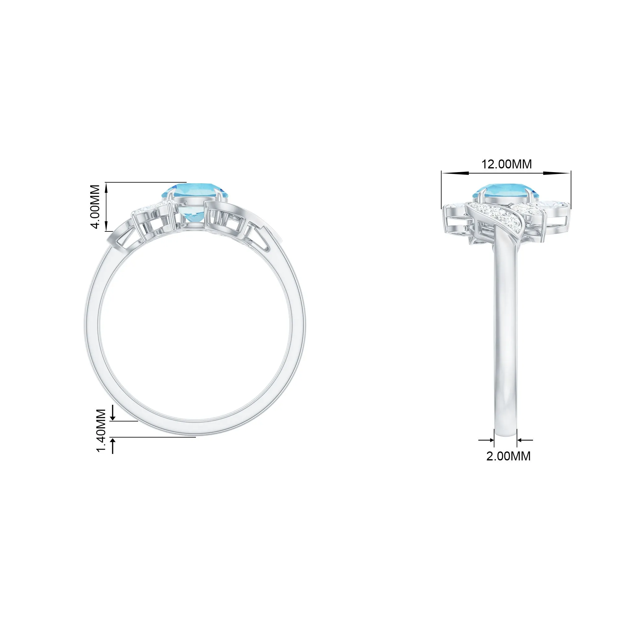1.25 CT Aquamarine and Diamond Flower Cocktail Ring