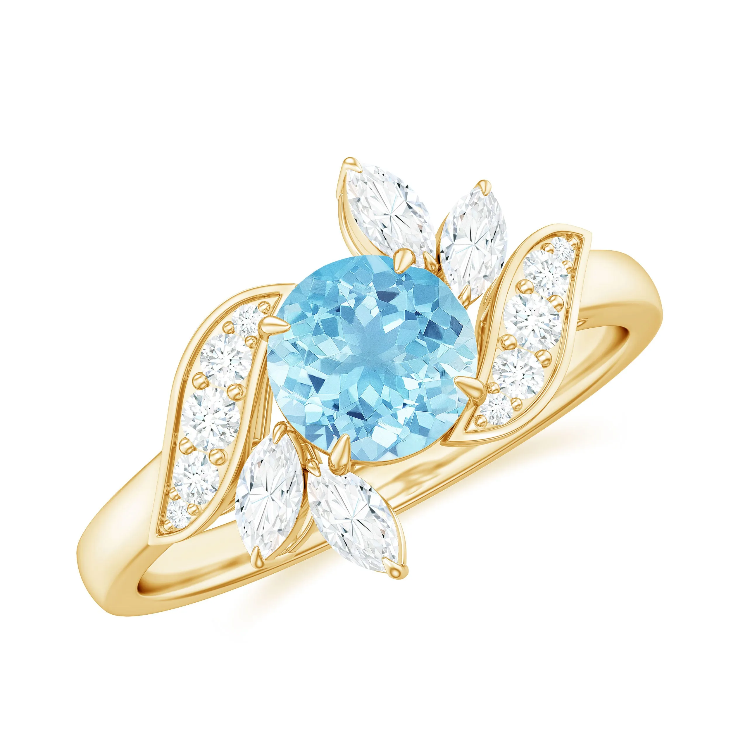 1.25 CT Aquamarine and Diamond Flower Cocktail Ring