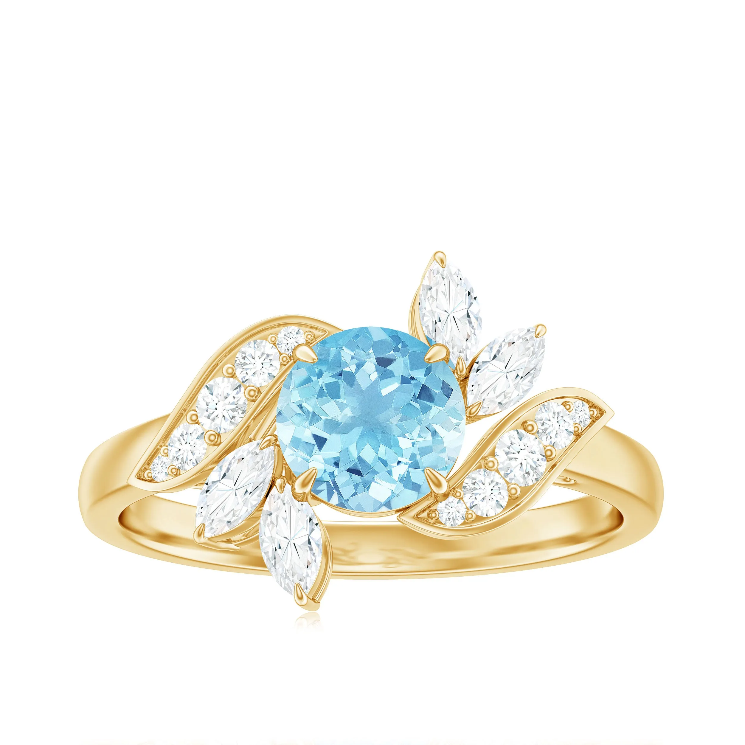 1.25 CT Aquamarine and Diamond Flower Cocktail Ring