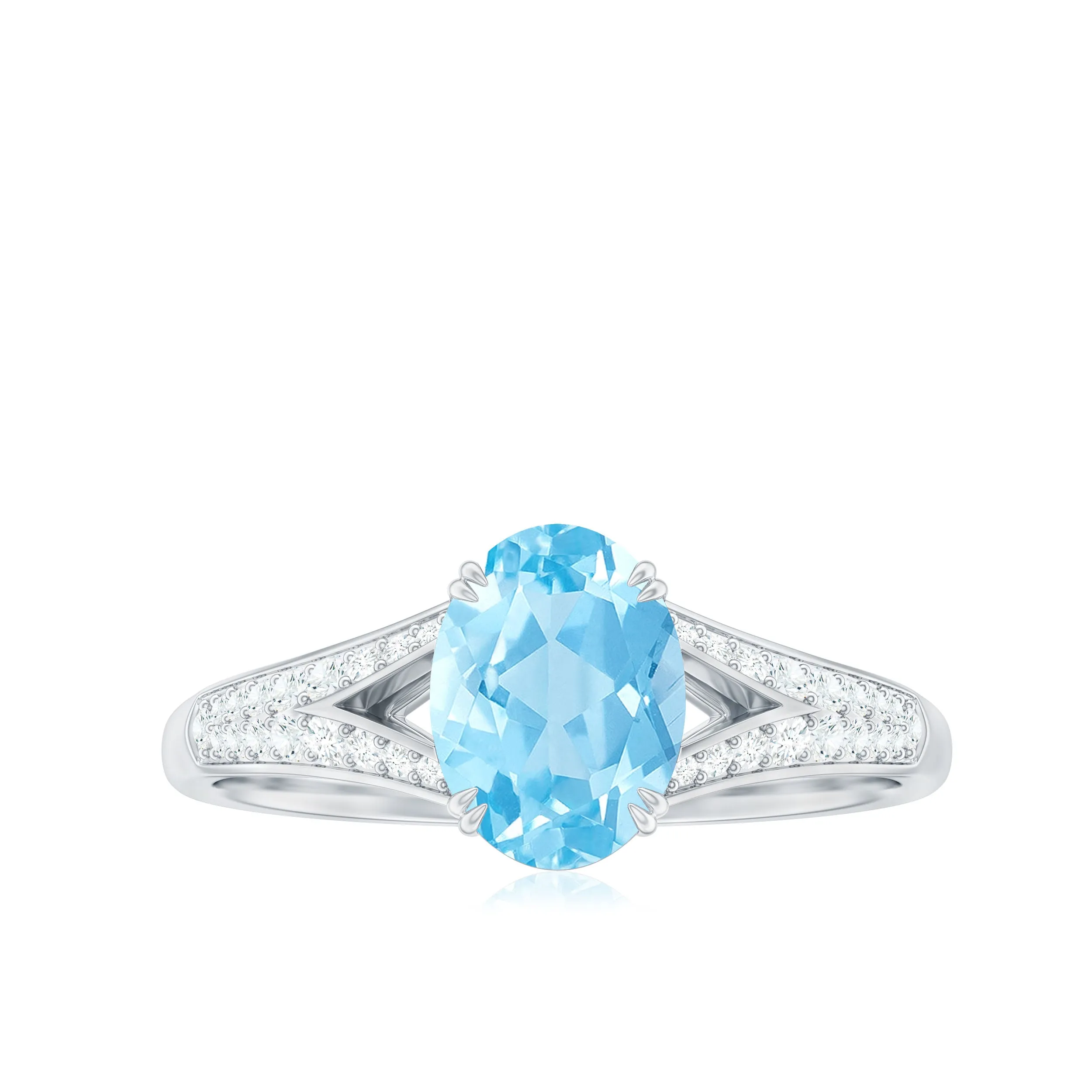 1.25 CT Oval Aquamarine Solitaire Engagement Ring with Diamond Accent