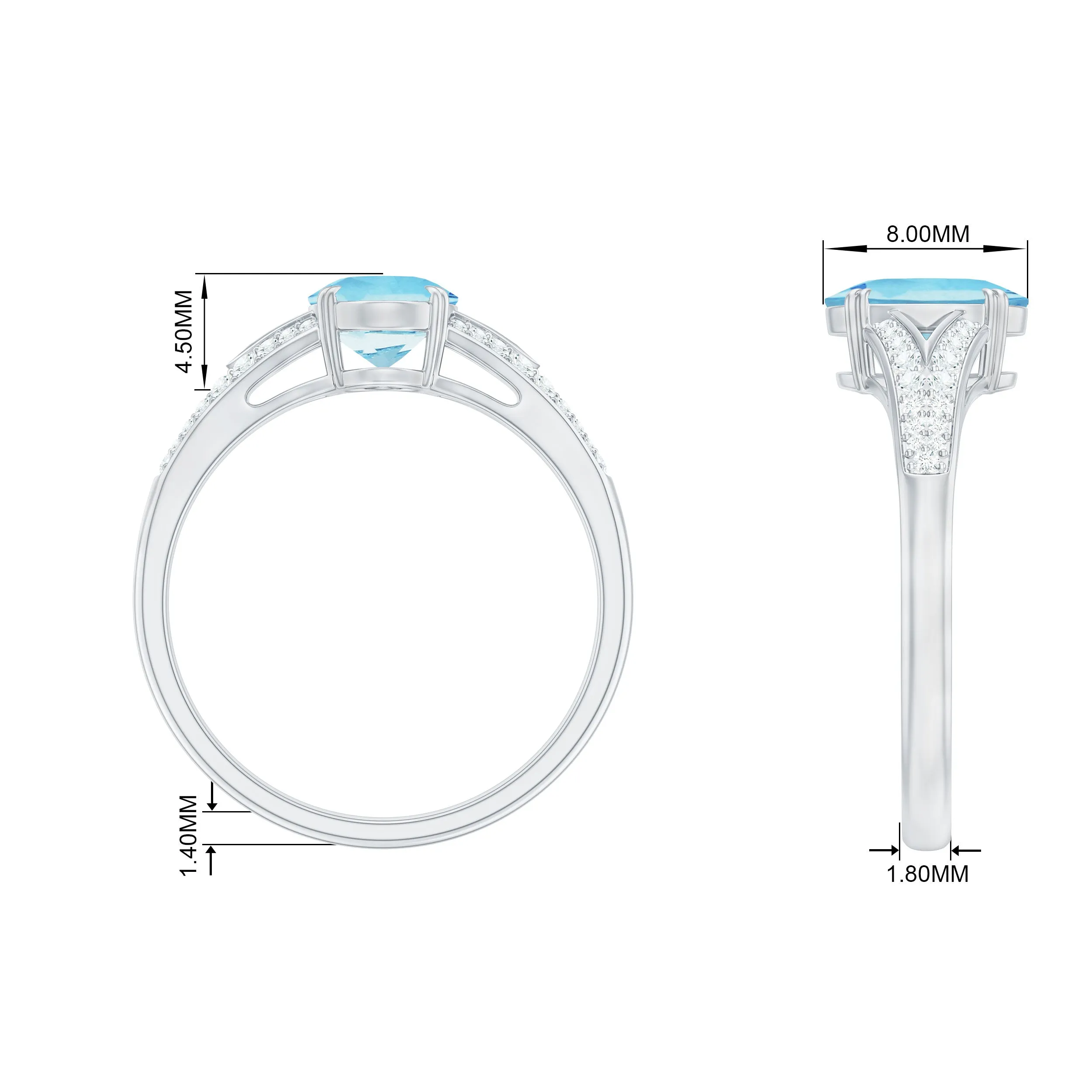 1.25 CT Oval Aquamarine Solitaire Engagement Ring with Diamond Accent