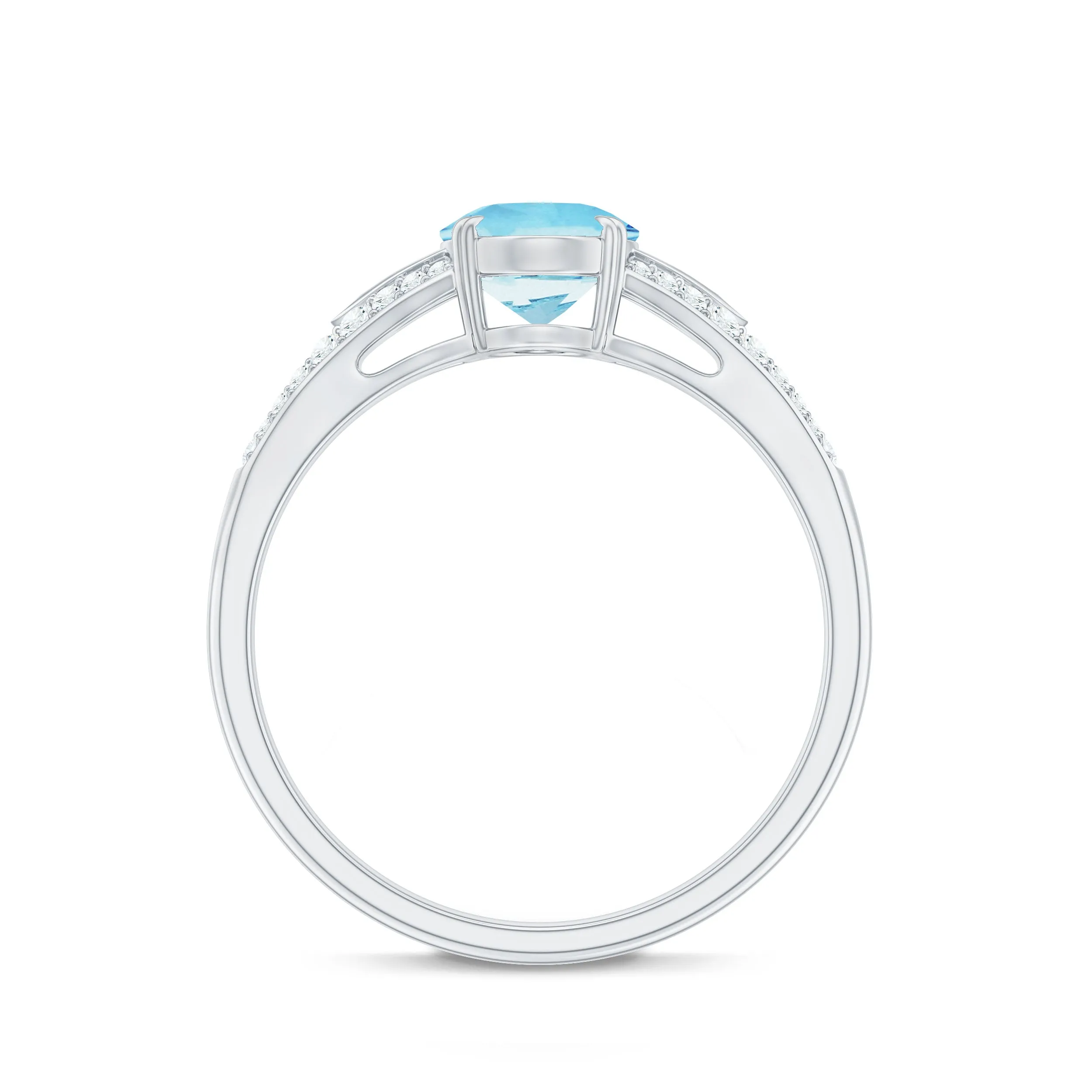 1.25 CT Oval Aquamarine Solitaire Engagement Ring with Diamond Accent