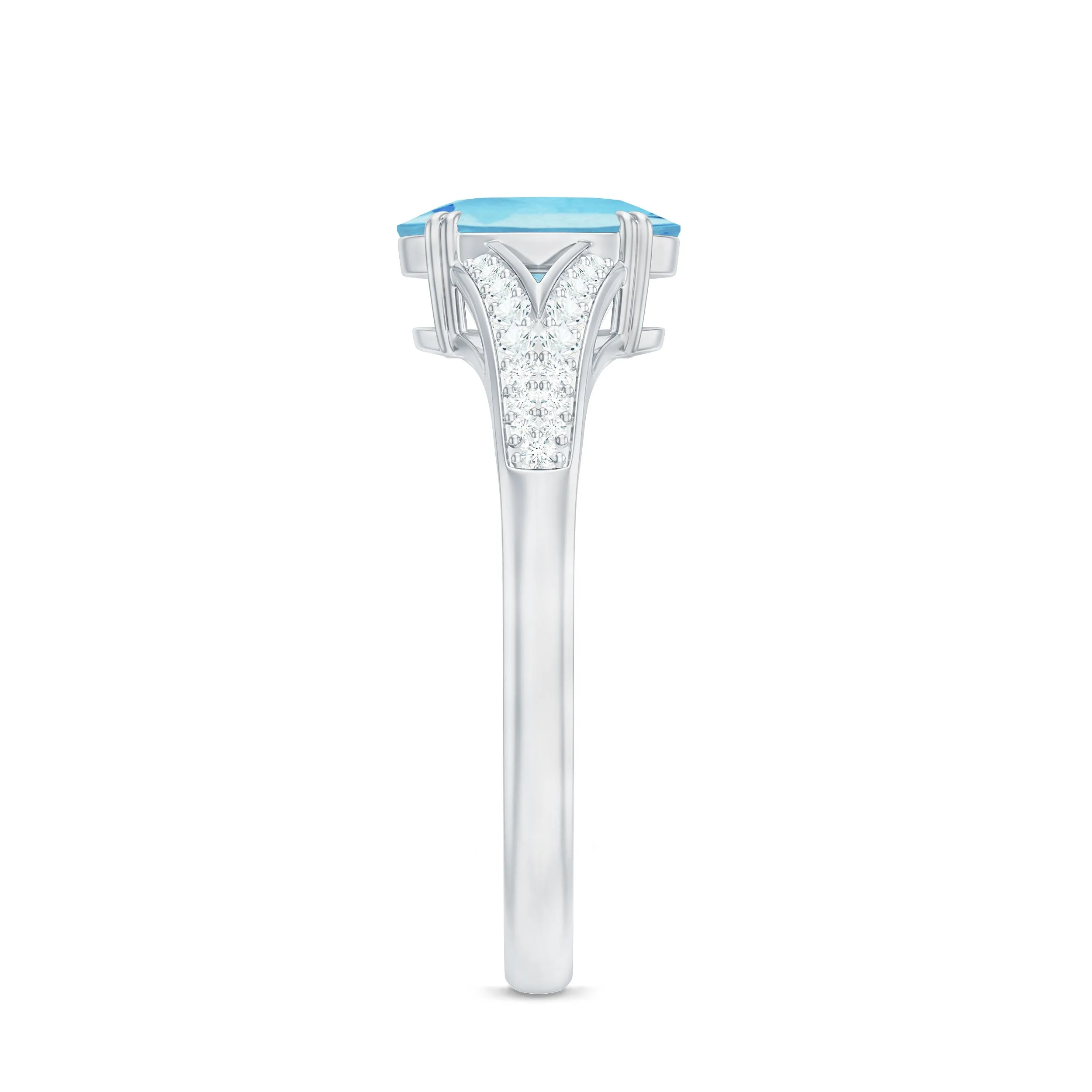 1.25 CT Oval Aquamarine Solitaire Engagement Ring with Diamond Accent