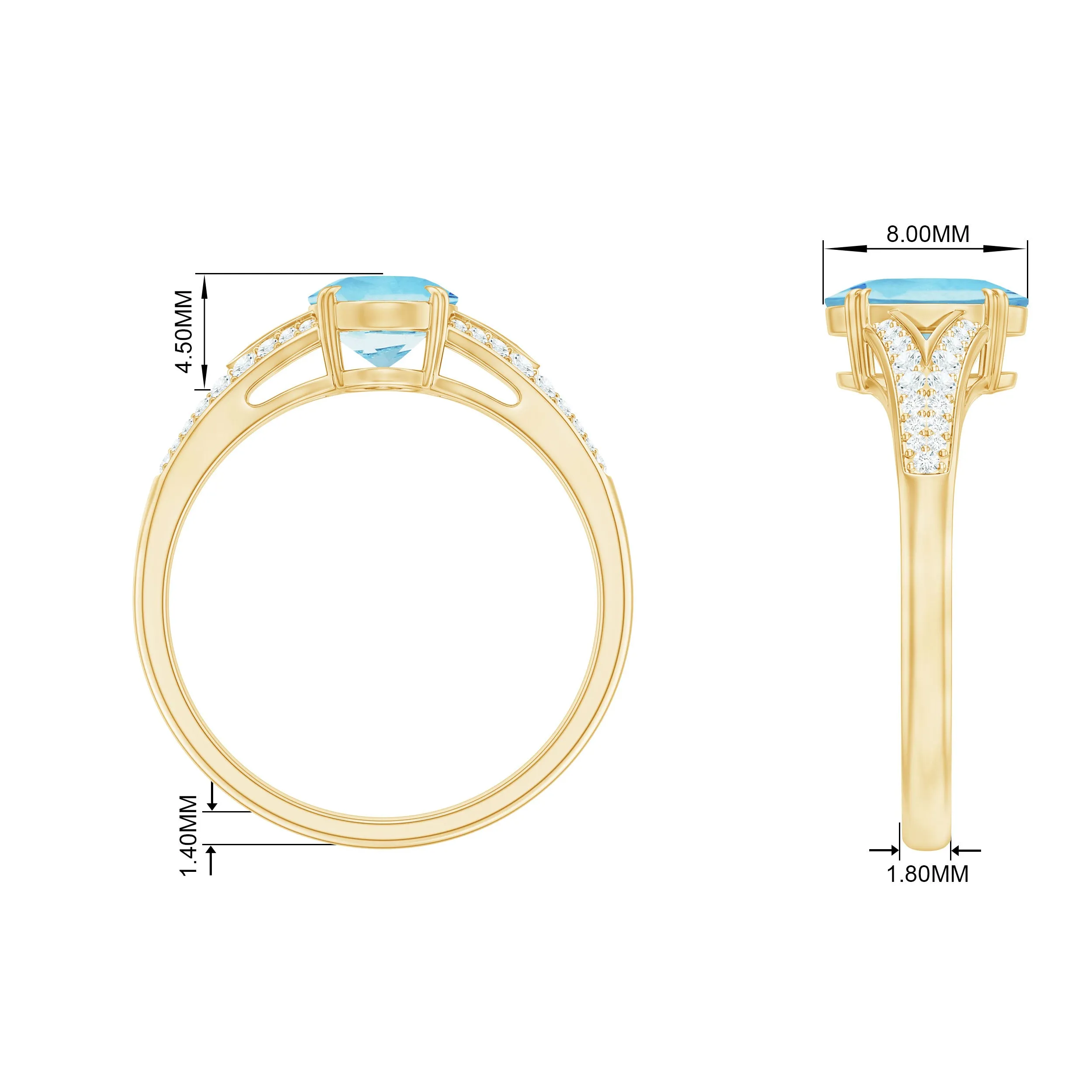 1.25 CT Oval Aquamarine Solitaire Engagement Ring with Diamond Accent