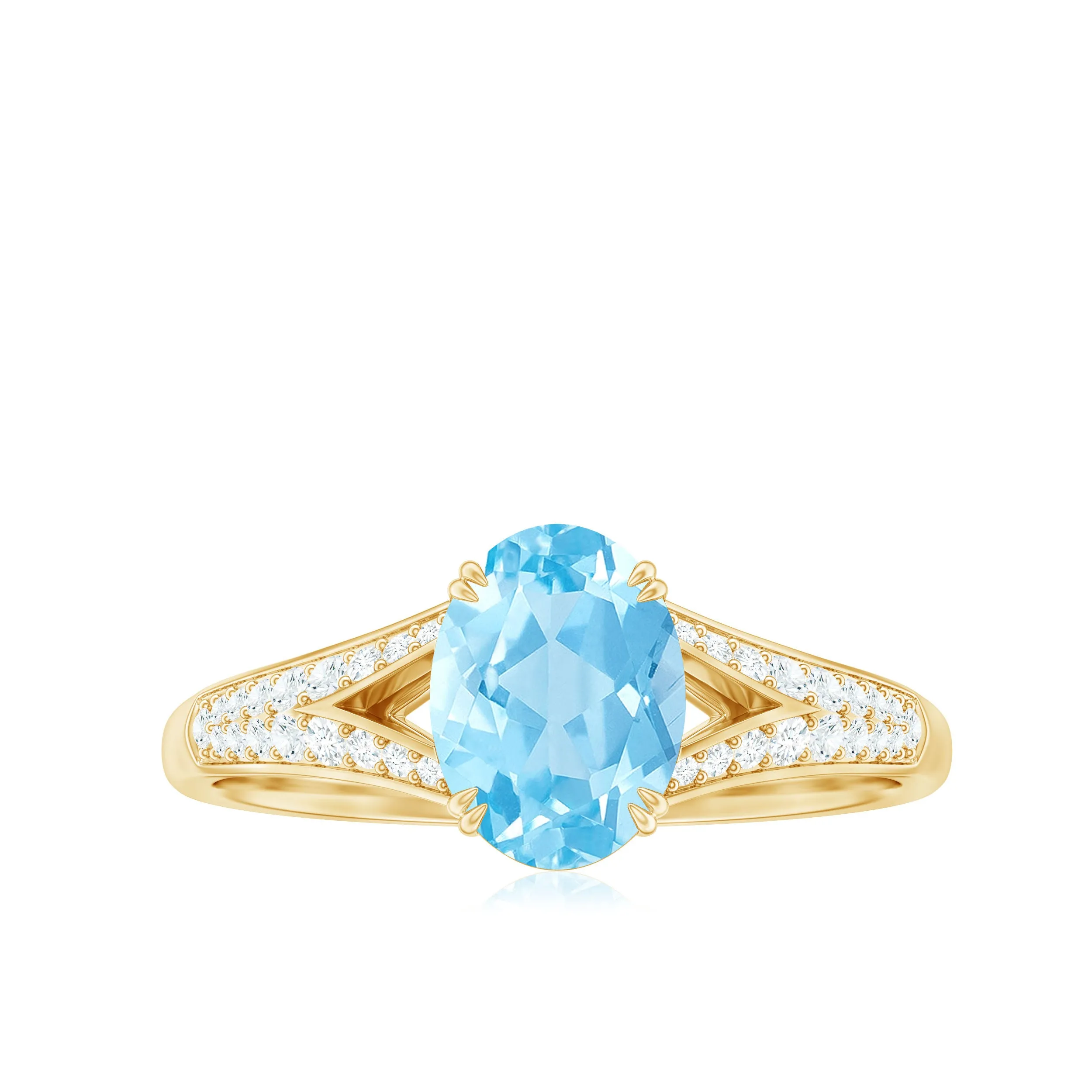 1.25 CT Oval Aquamarine Solitaire Engagement Ring with Diamond Accent