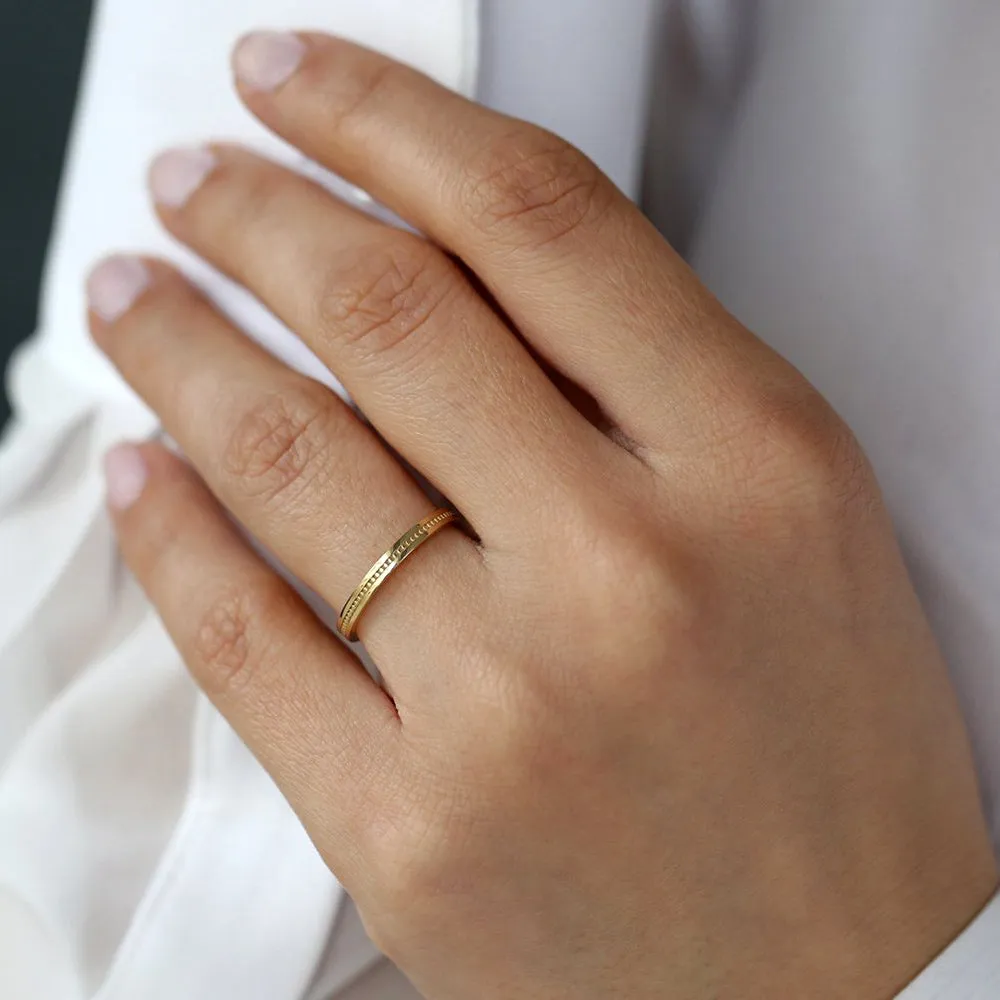 14k Beaded Stacking Gold Wedding Band