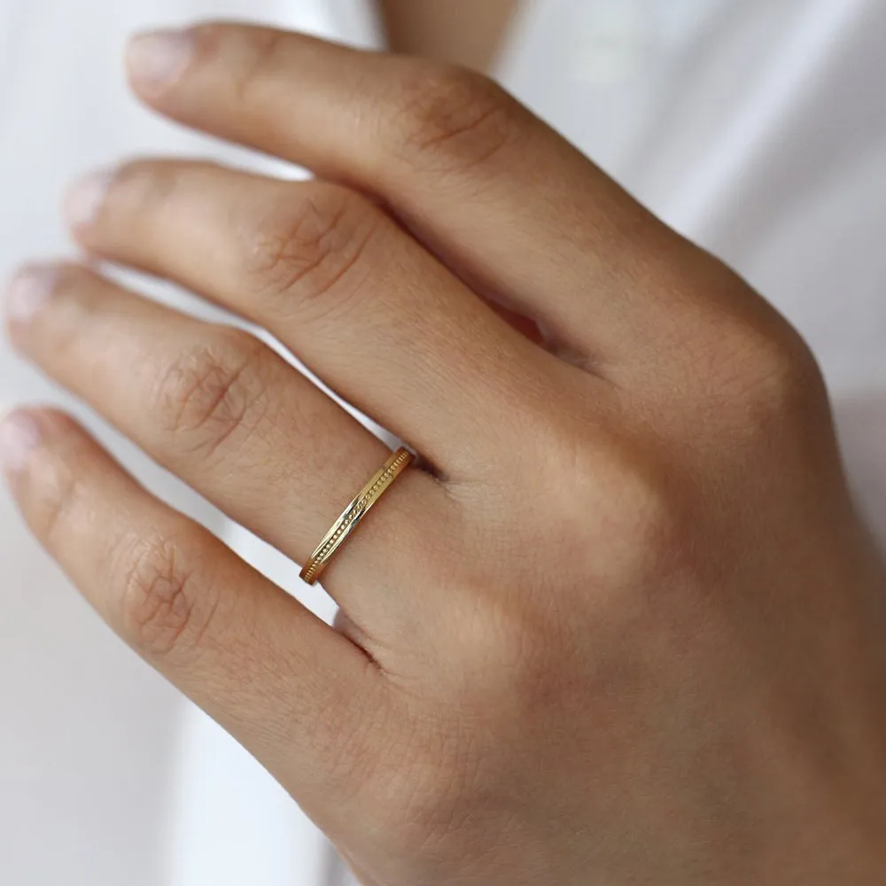 14k Beaded Stacking Gold Wedding Band