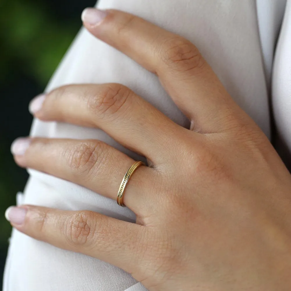 14k Beaded Stacking Gold Wedding Band