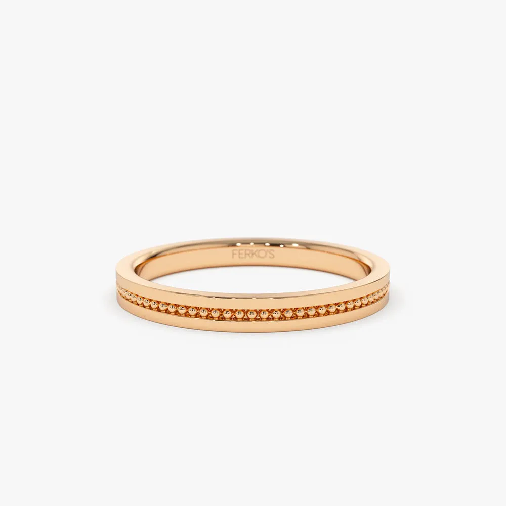 14k Beaded Stacking Gold Wedding Band