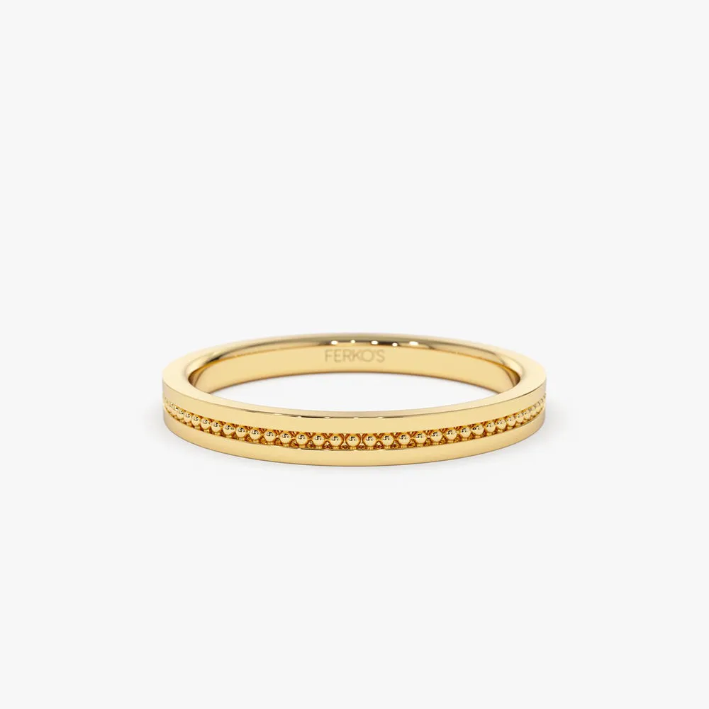 14k Beaded Stacking Gold Wedding Band