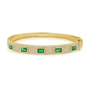 14k Gold Green Emerald & Diamond Bangle