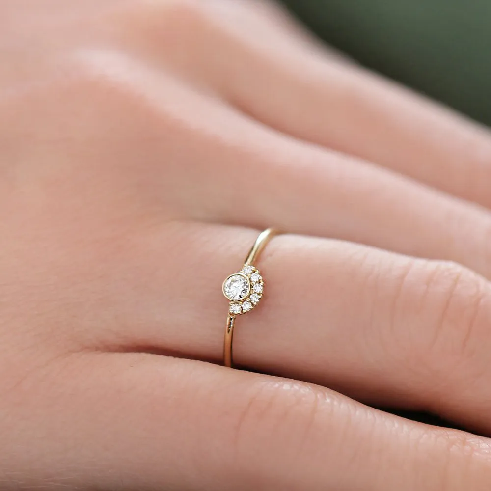 14K Gold Half Halo Diamond Ring