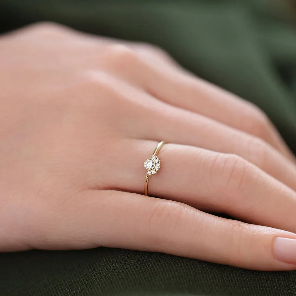 14K Gold Half Halo Diamond Ring