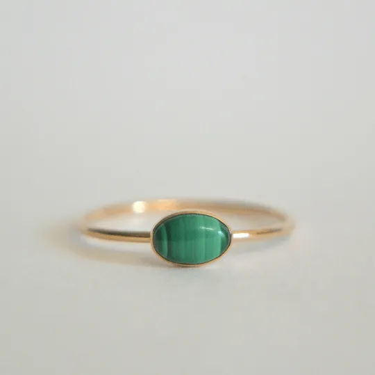 14k Oval Malachite Ring