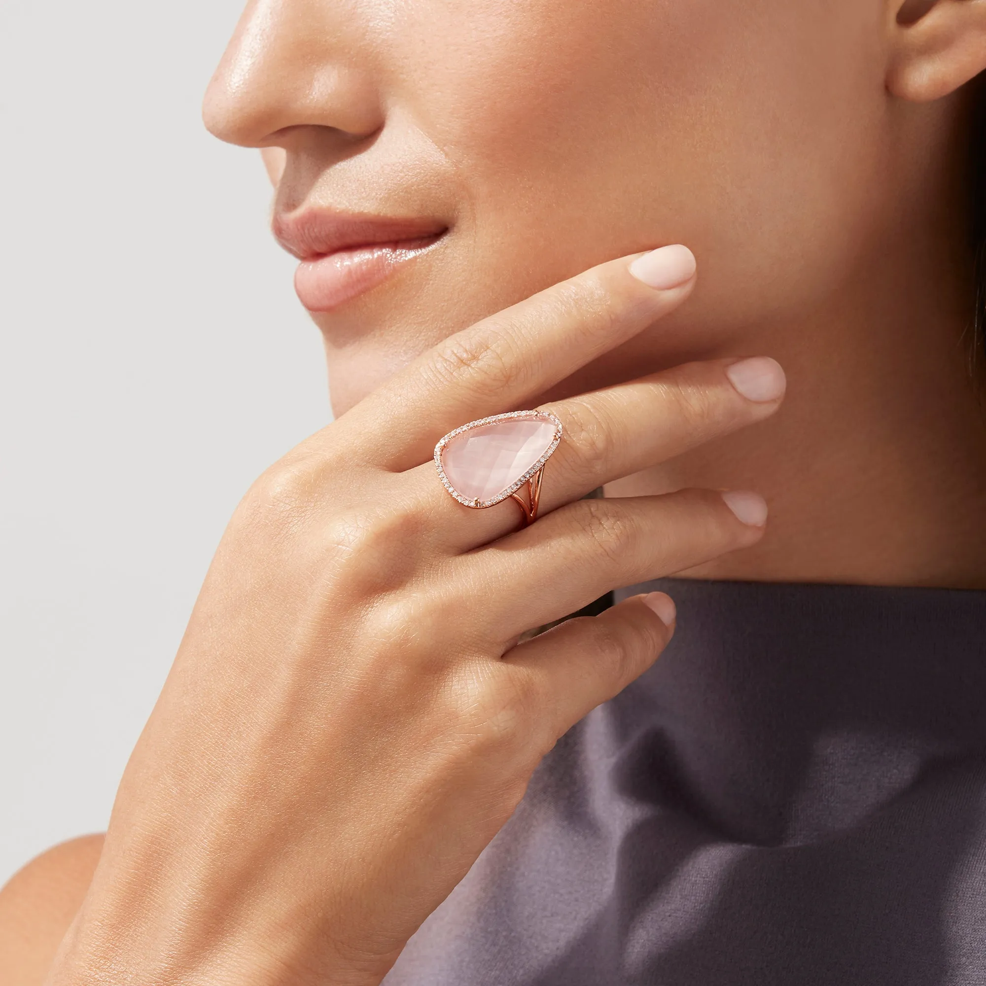14K Rose Gold Rose Quartz and Diamond Cocktail Ring, 10.56 TCW