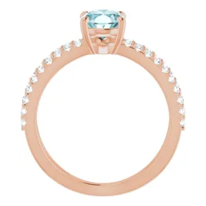 14K Rose Natural Sky Blue Topaz & 1/3 CTW Natural Diamond Ring