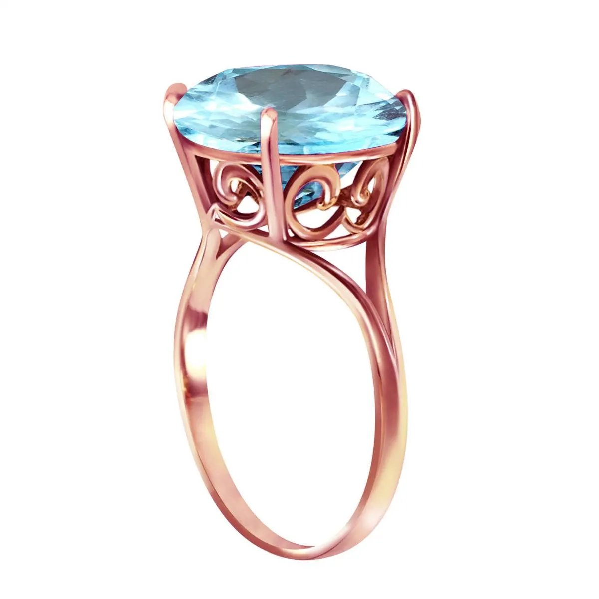 14K Solid Rose Gold Ring Natural 12 mm Round Blue Topaz Gemstone