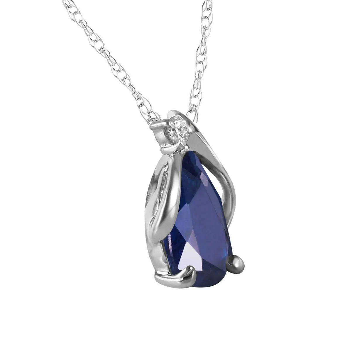 14K Solid White Gold Necklace Natural Diamond & Sapphire Jewelry