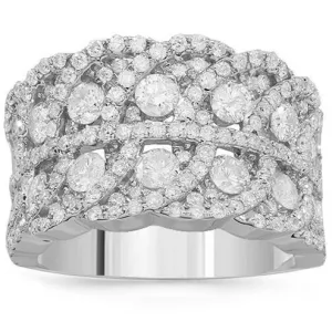 14K Solid White Gold Womens Diamond Cocktail Ring 2.52 Ctw