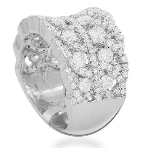 14K Solid White Gold Womens Diamond Cocktail Ring 2.52 Ctw