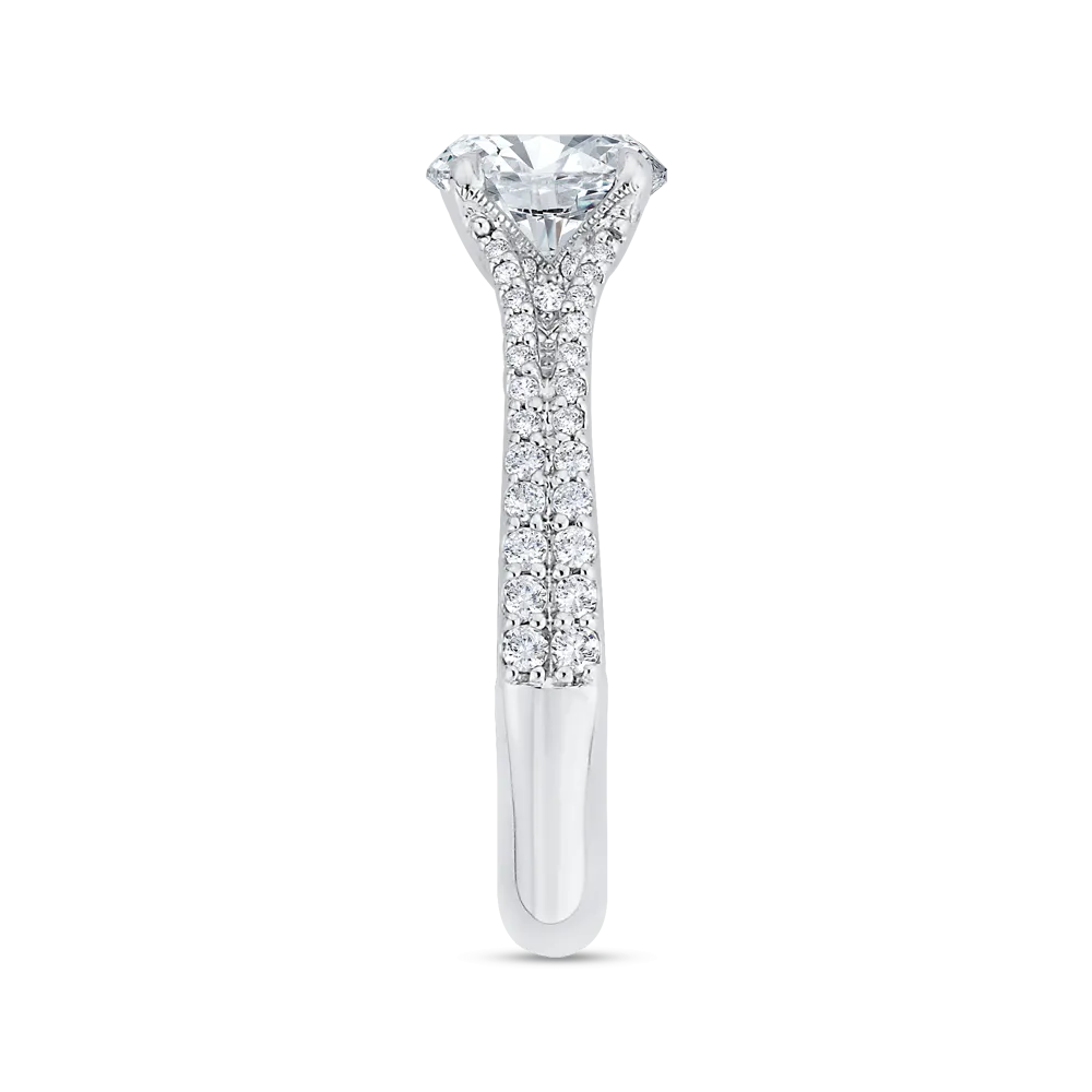14K White Gold Diamond Halo Engagement Ring with Euro Shank (Semi-Mount)