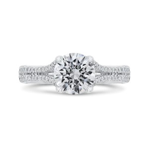 14K White Gold Diamond Halo Engagement Ring with Euro Shank (Semi-Mount)
