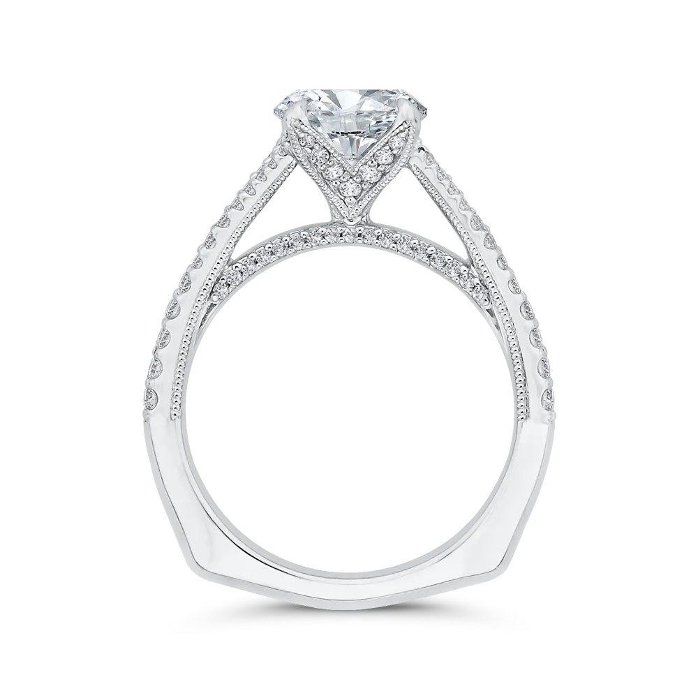 14K White Gold Diamond Halo Engagement Ring with Euro Shank (Semi-Mount)