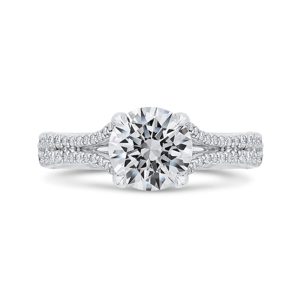 14K White Gold Diamond Halo Engagement Ring with Euro Shank (Semi-Mount)