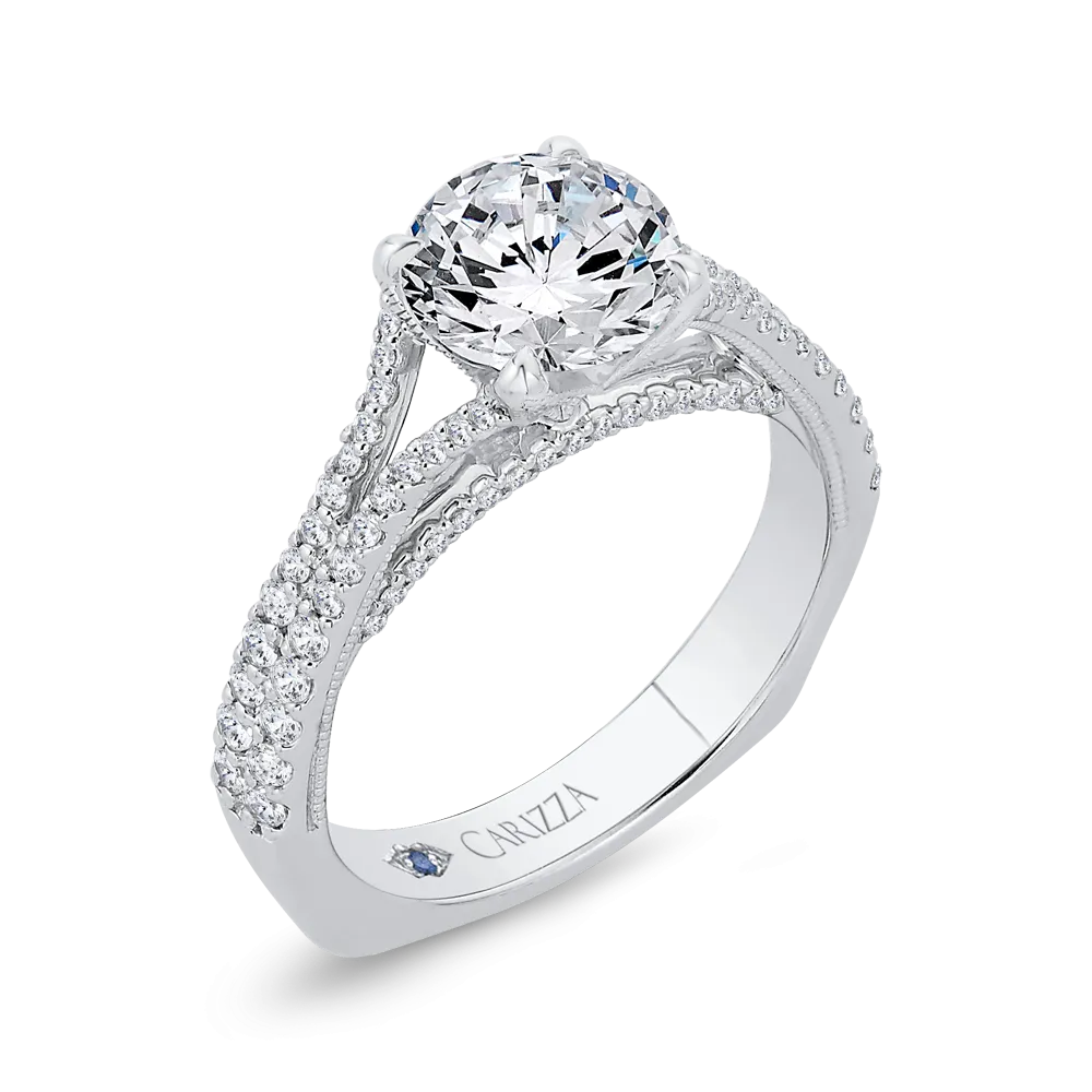 14K White Gold Diamond Halo Engagement Ring with Euro Shank (Semi-Mount)