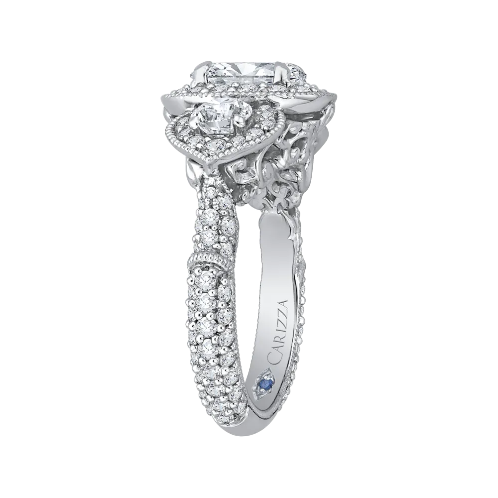 14K White Gold Oval Diamond Halo Engagement Ring (Semi Mount)