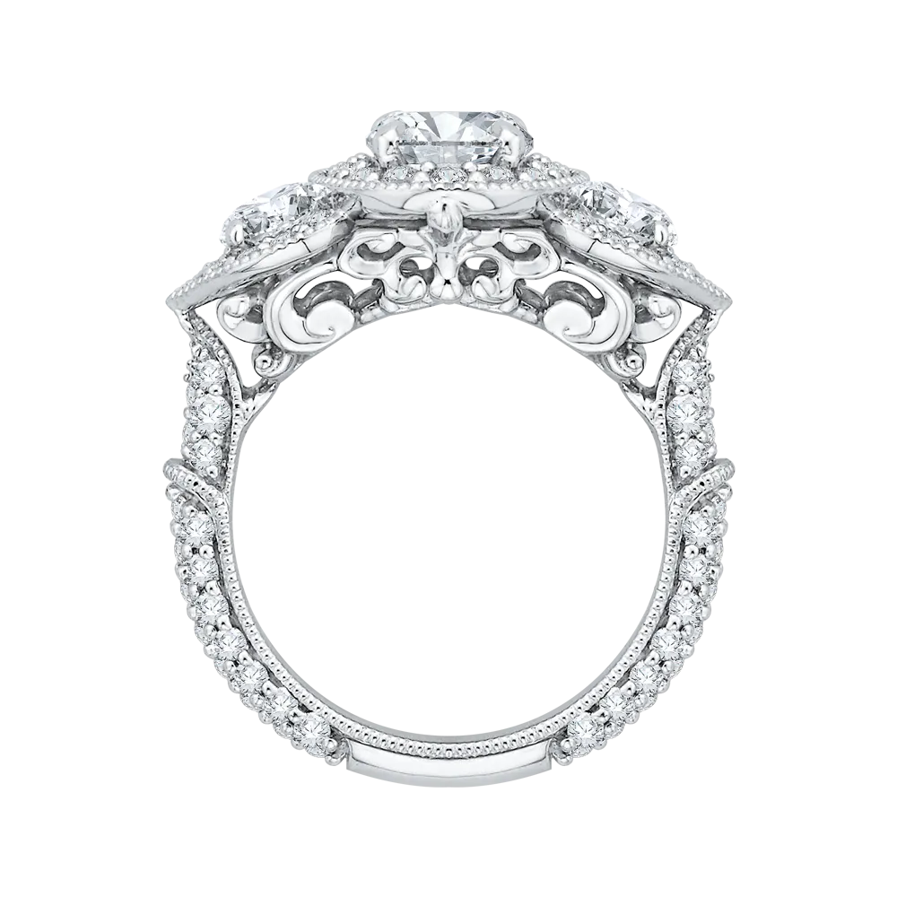 14K White Gold Oval Diamond Halo Engagement Ring (Semi Mount)