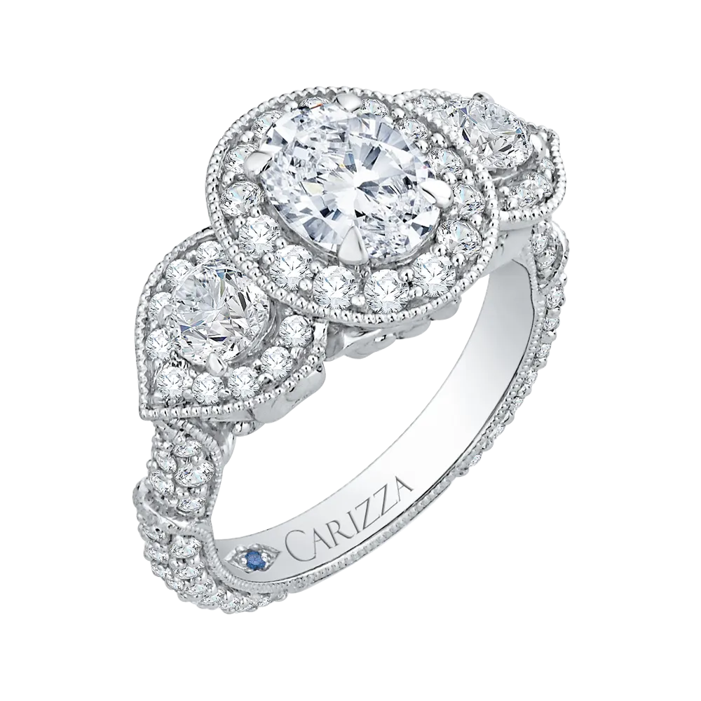 14K White Gold Oval Diamond Halo Engagement Ring (Semi Mount)