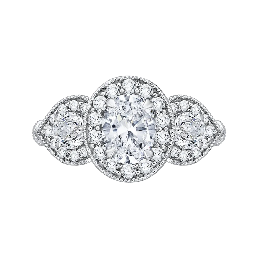 14K White Gold Oval Diamond Halo Engagement Ring (Semi Mount)