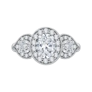 14K White Gold Oval Diamond Halo Engagement Ring (Semi Mount)