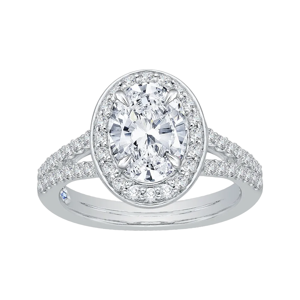 14K White Gold Oval Diamond Halo Engagement Ring with Split Shank (Semi Mount)
