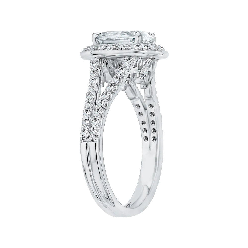 14K White Gold Oval Diamond Halo Engagement Ring with Split Shank (Semi Mount)