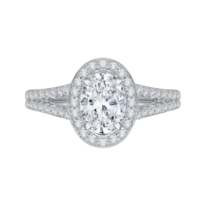 14K White Gold Oval Diamond Halo Engagement Ring with Split Shank (Semi Mount)