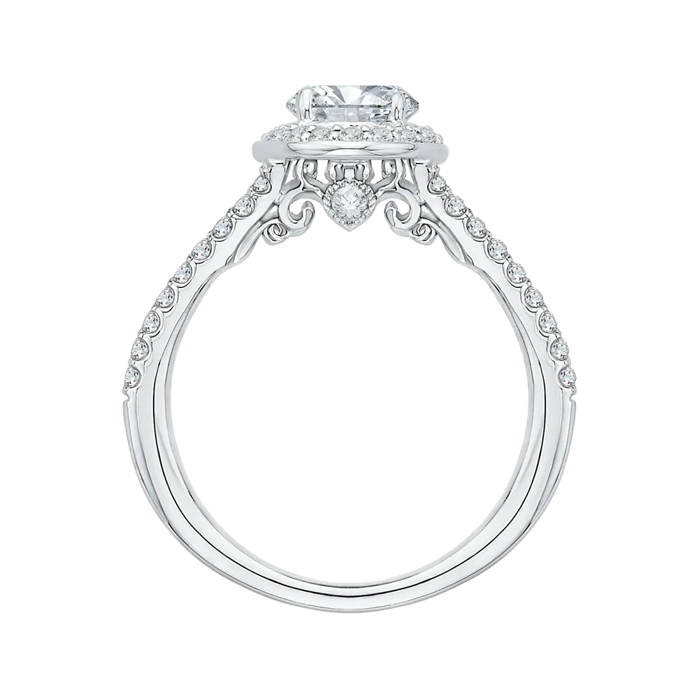 14K White Gold Oval Diamond Halo Engagement Ring with Split Shank (Semi Mount)