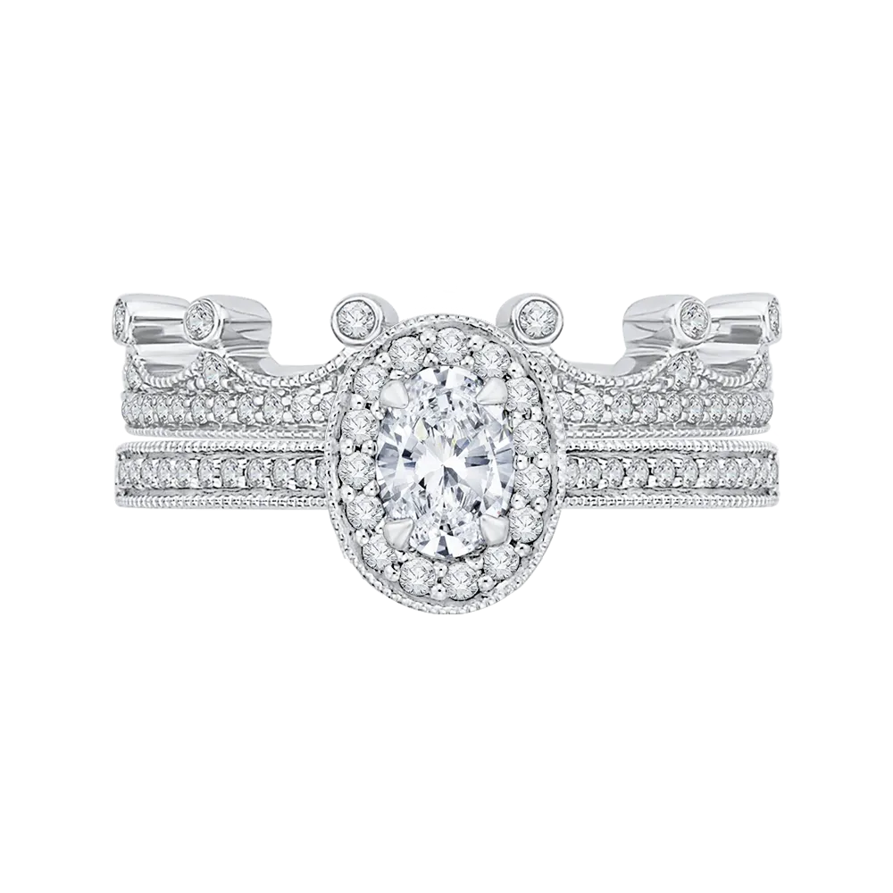14K White Gold Oval Diamond Halo Engagement Ring
